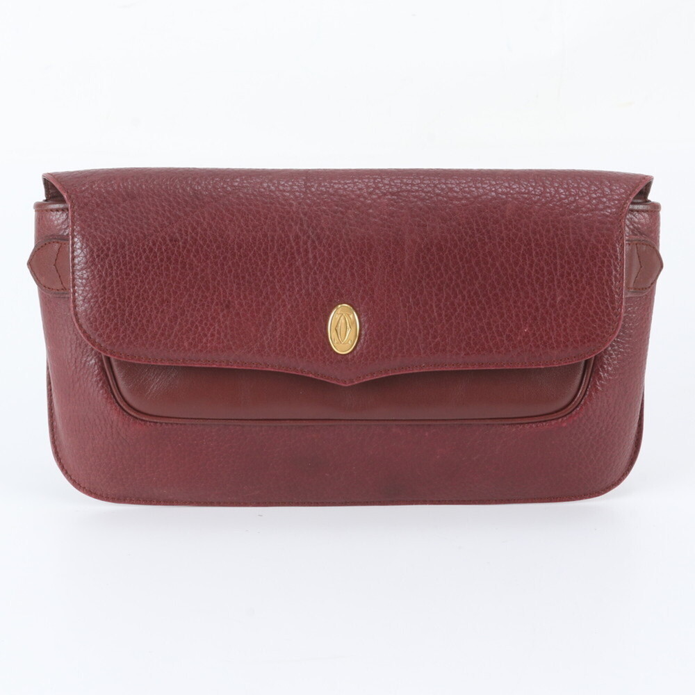 Cartier Must Line Bordeaux Leather Clutch Bag Handbag Second Pouch for Women